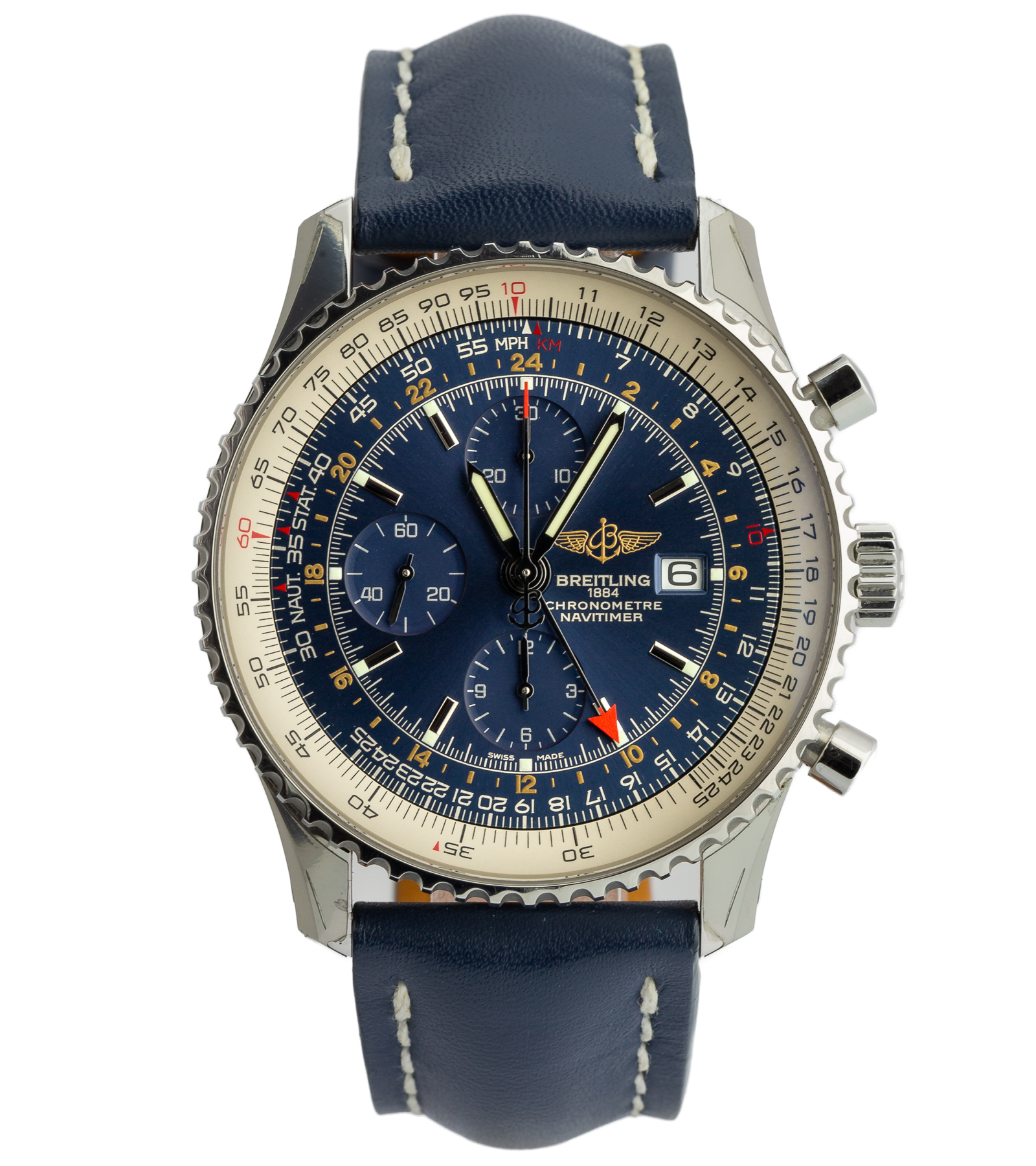 Navitimer Blue Chronograph GMT A24322 08/2018 NEW WATCH 46 mm