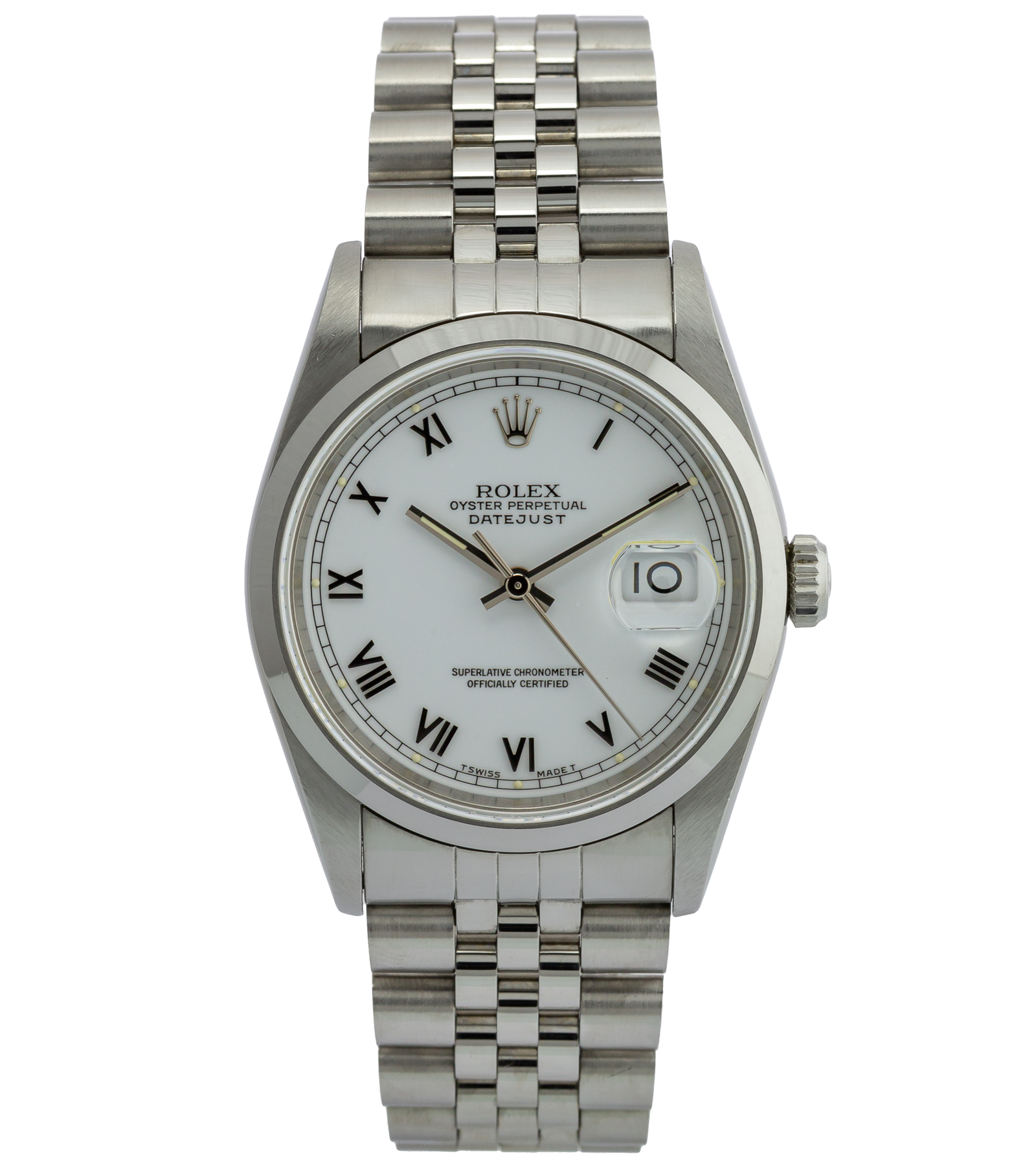 Datejust 16200 White Roman Dial Jubilee S serial 1993 36 mm