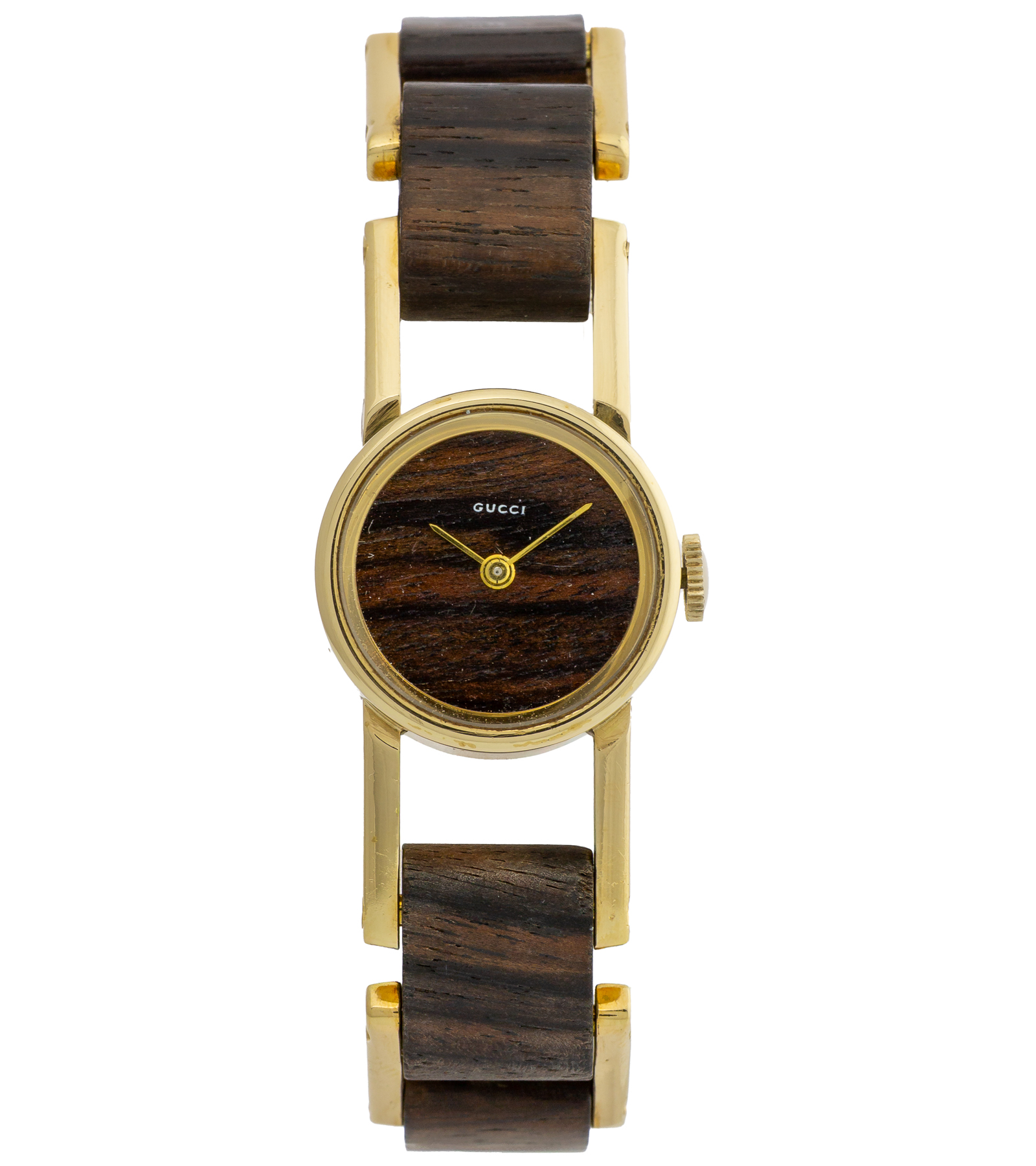 Vintage Yellow Gold Briar Wood Circle Link Bracelet 1980 25 mm