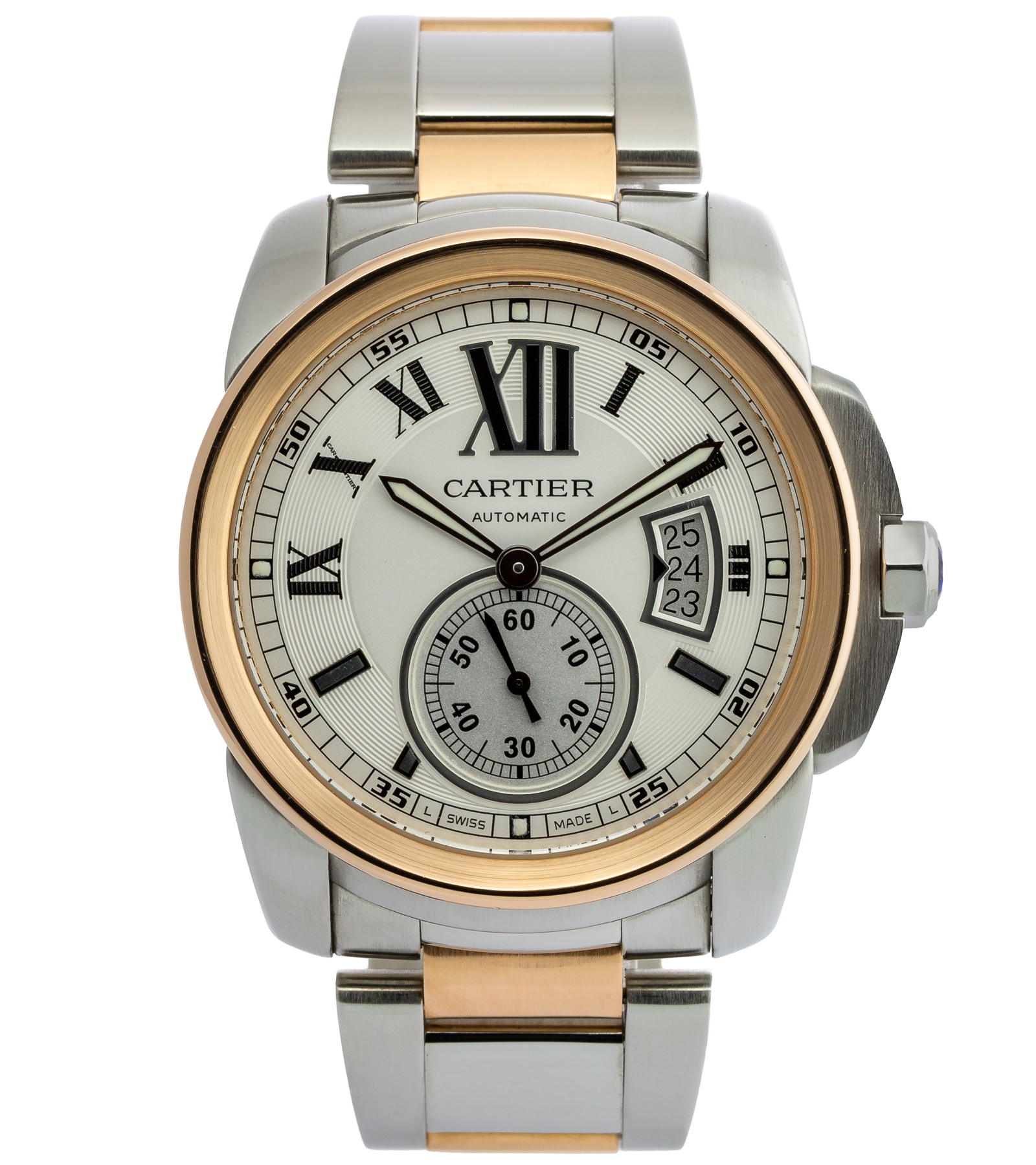 Calibre de Cartier Steel Rose Gold Silver Dial W7100039 3299 42 mm (Kopia)