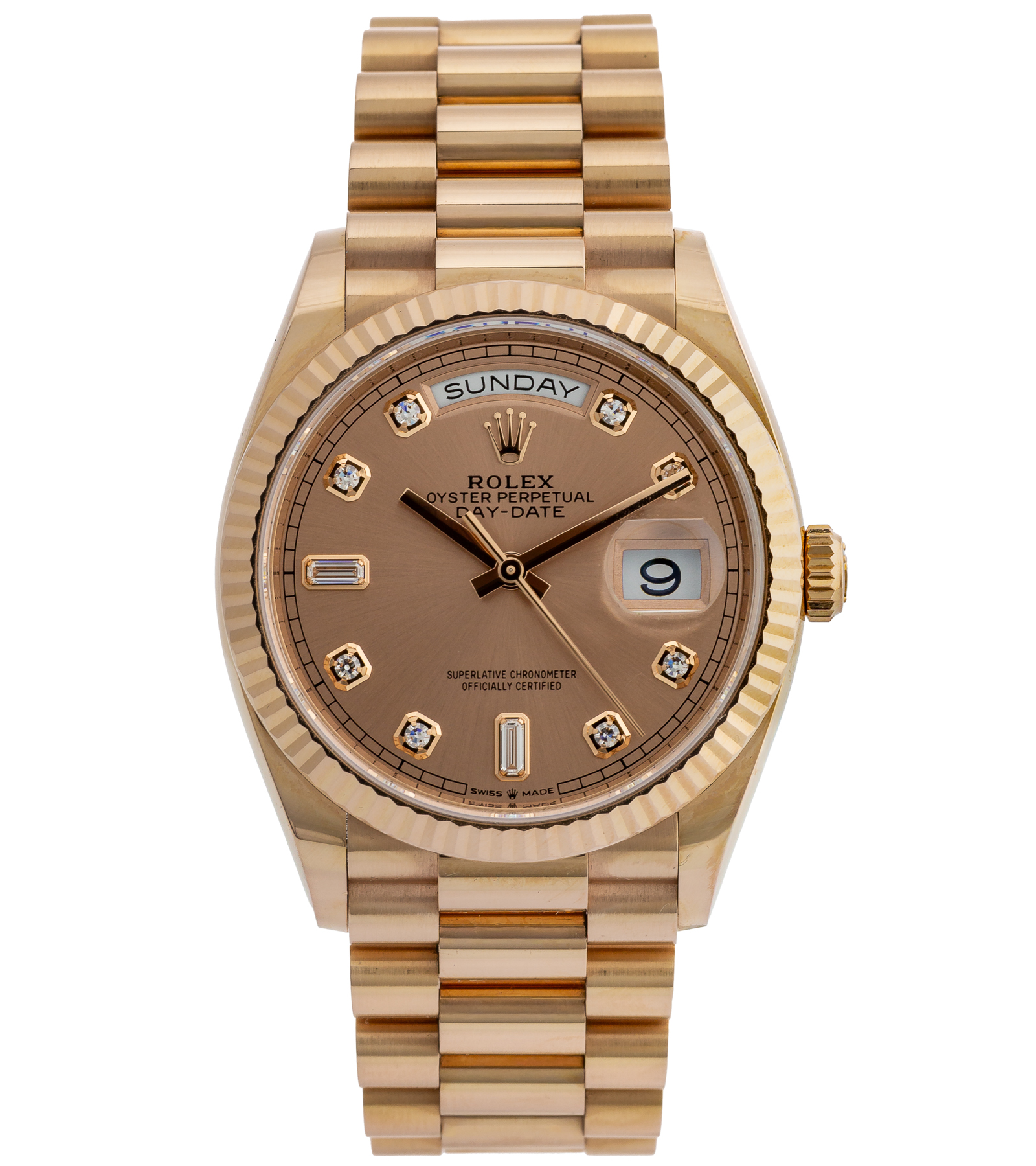 Oyster Perpetual Day-Date 128235 Rose Diamond Dial Everose Gold Automatic 12/2023 36 mm