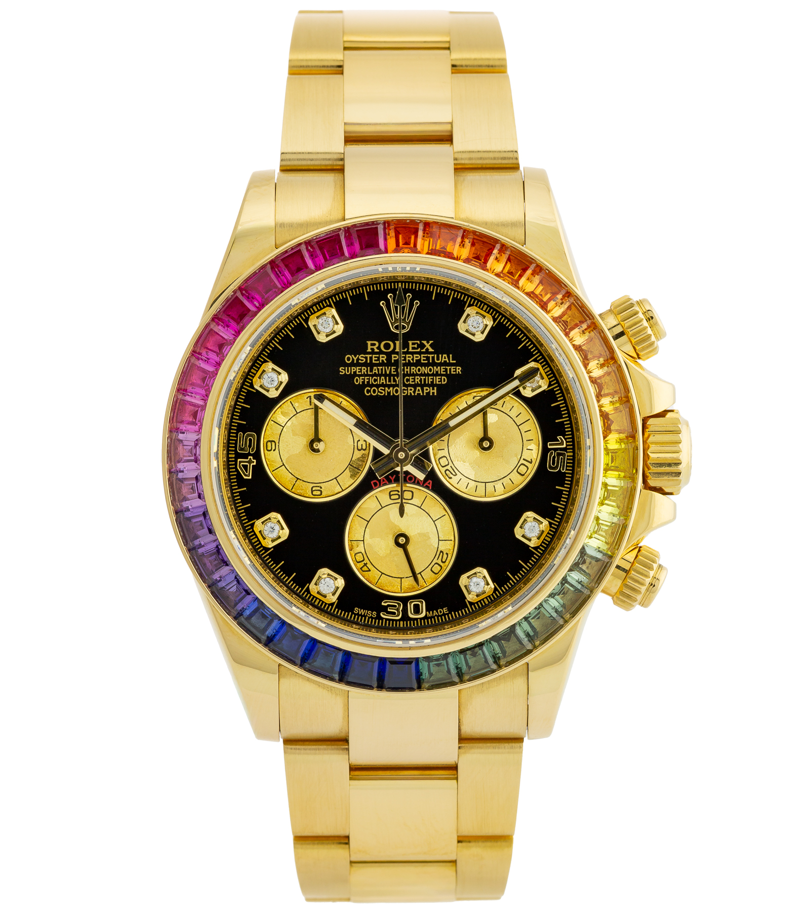 Cosmograph Daytona 116508 Rainbow Aftermarket Yellow Gold Black Dial Automatic Chronograph 05/2019 40 mm